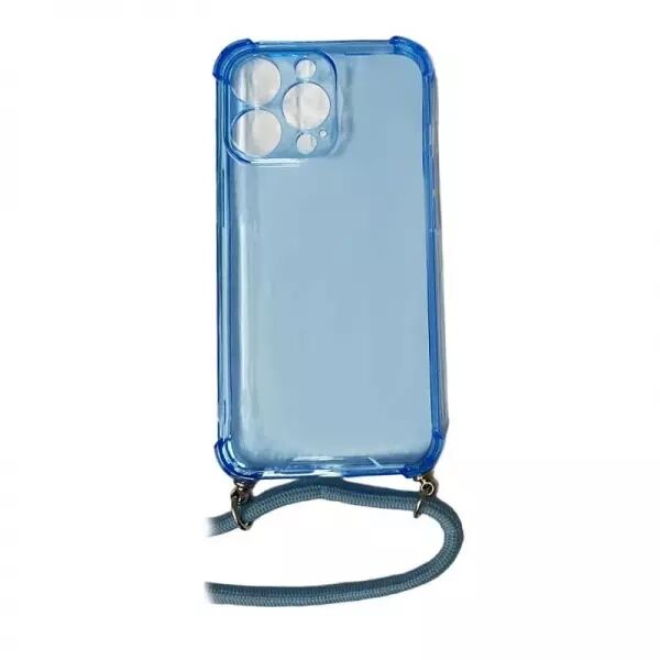 Housse de protection silicone pour Iphone 13 Pro avec cordon (Boite/BLISTER) bleu transparent
