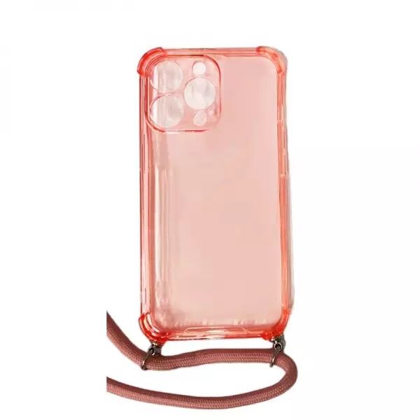 Housse de protection silicone pour Iphone 13 Pro avec cordon (Boite/BLISTER) rose transparent