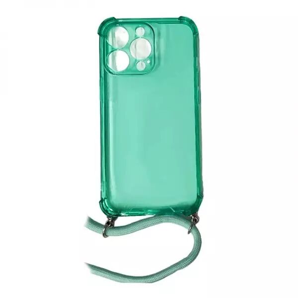 Housse de protection silicone pour Iphone 13 Pro avec cordon (Boite/BLISTER) vert transparent
