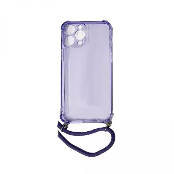 Housse de protection silicone pour Iphone 13 Pro Max avec cordon (Boite/BLISTER) violet transparent