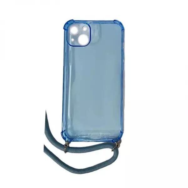 Housse de protection silicone pour Iphone 14 Plus avec cordon (Boite/BLISTER) bleu transparent