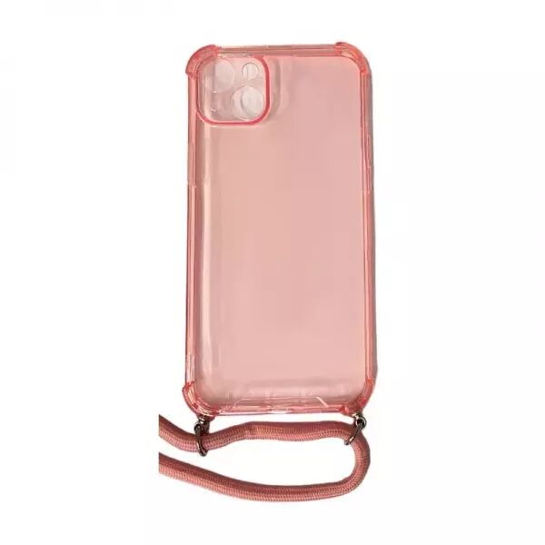 Housse de protection silicone pour Iphone 14 Plus avec cordon (Boite/BLISTER) rose transparent