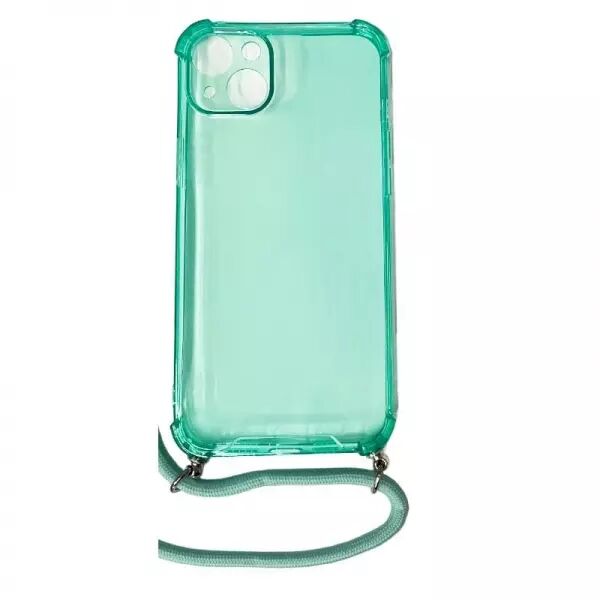 Housse de protection silicone pour Iphone 14 Plus avec cordon (Boite/BLISTER) vert transparent