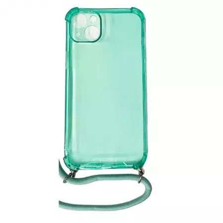 Housse de protection silicone pour Iphone 14 Plus avec cordon (Boite/BLISTER) vert transparent