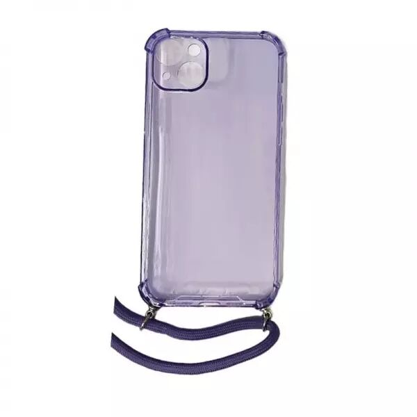 Housse de protection silicone pour Iphone 14 Plus avec cordon (Boite/BLISTER) violet transparent