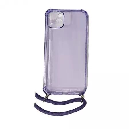 Housse de protection silicone pour Iphone 14 Plus avec cordon (Boite/BLISTER) violet transparent