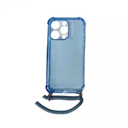Housse de protection silicone pour Iphone 14 Pro avec cordon (Boite/BLISTER) bleu transparent