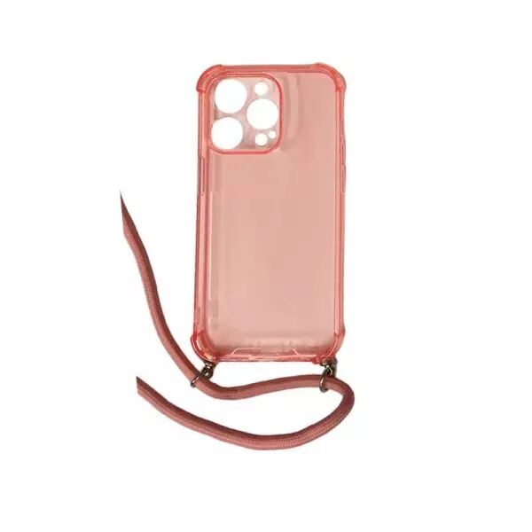 Housse de protection silicone pour Iphone 14 Pro avec cordon (Boite/BLISTER) rose transparent