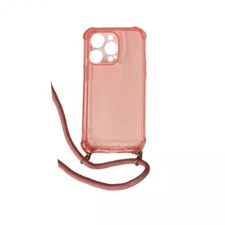 Housse de protection silicone pour Iphone 14 Pro avec cordon (Boite/BLISTER) rose transparent