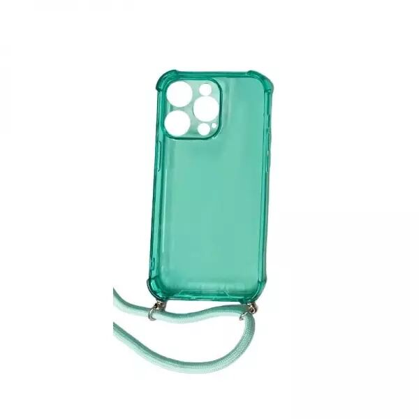 Housse de protection silicone pour Iphone 14 Pro avec cordon (Boite/BLISTER) vert transparent