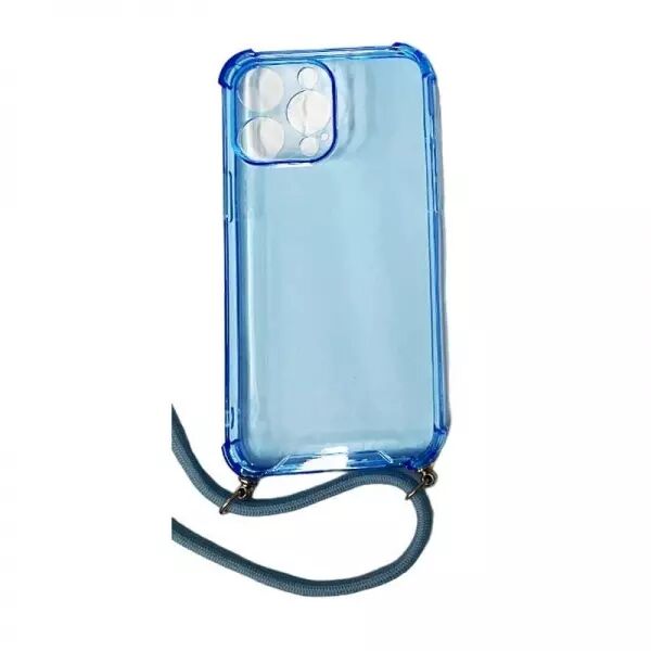Housse de protection silicone pour Iphone 14 Pro Max avec cordon (Boite/BLISTER) bleu transparent