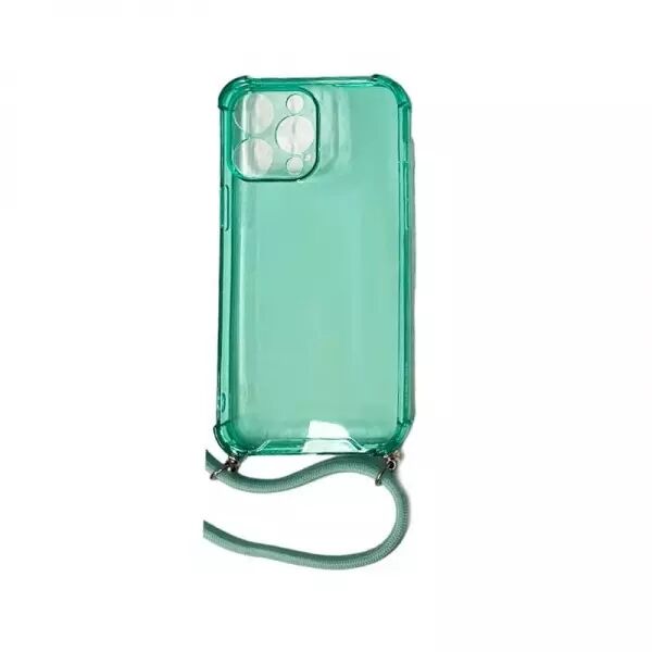 Housse de protection silicone pour Iphone 14 Pro Max avec cordon (Boite/BLISTER) vert transparent