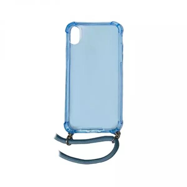 Housse de protection silicone pour Iphone XR avec cordon (Boite/BLISTER) bleu transparent