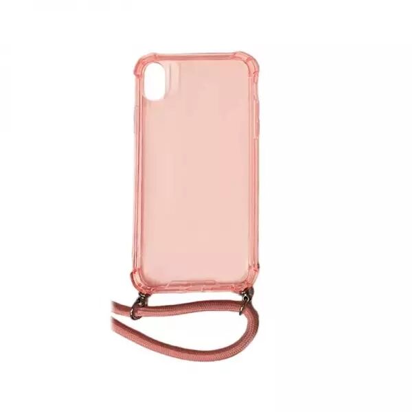 Housse de protection silicone pour Iphone XR avec cordon (Boite/BLISTER) rose transparent