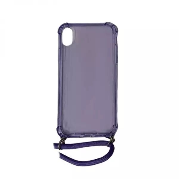 Housse de protection silicone pour Iphone XR avec cordon (Boite/BLISTER) violet transparent
