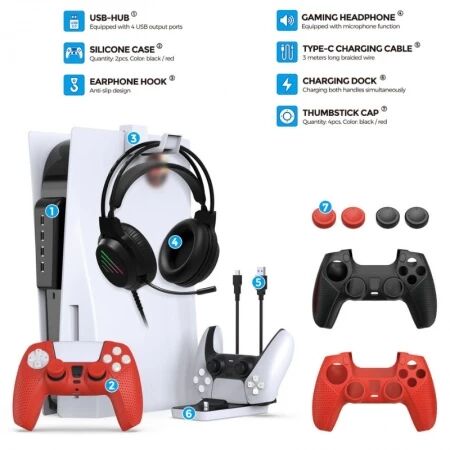 Kit 8 en 1 support et charge pour PlayStation 5 / PS5 DOBE TP5-35118 (Boite/blister)