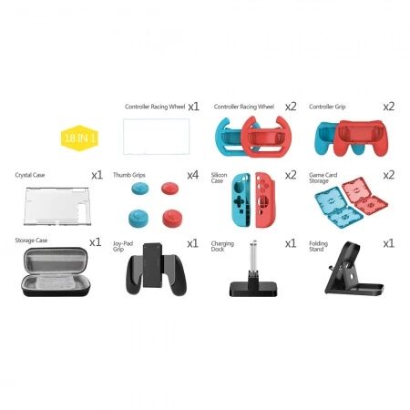 Kit d\'accessoires 18pcs support charge manette, protection et manette pour Nintendo Switch DOBE TNS-2165 (Boite/blister)