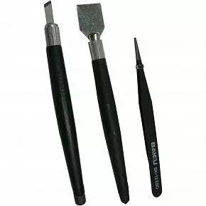 Kit de 3 outils de r�paration (pince fine, spatule et scalpel) BAKU BK-7280-A