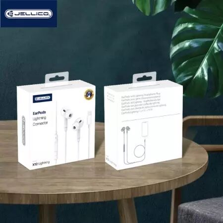 Kit pieton intra-auriculaire (Lightning) avec micro JELLICO X12 (Boite/BLISTER) blanc