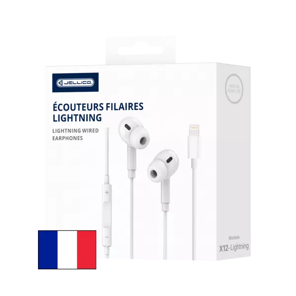 Kit pieton intra-auriculaire (Lightning) avec micro JELLICO X12 (Boite/blister) blanc