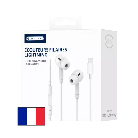 Kit pieton intra-auriculaire (Lightning) avec micro JELLICO X12 (Boite/blister) blanc