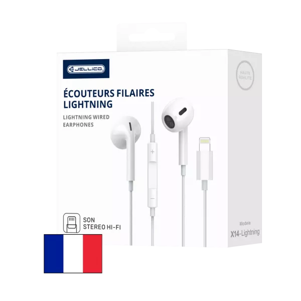 Kit pieton intra-auriculaire (Lightning) avec micro JELLICO X14 (Boite/blister) blanc