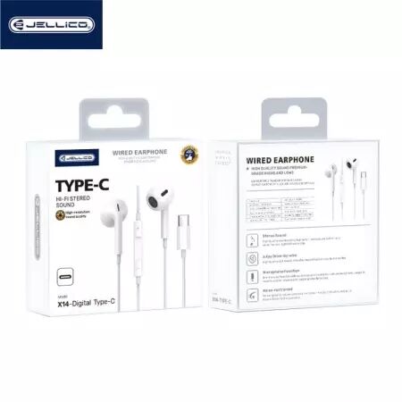 Kit pieton intra-auriculaire (USB-C/Type C) avec micro JELLICO X14 (Boite/BLISTER) blanc