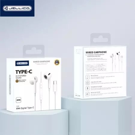 Kit pieton intra-auriculaire (USB-C/Type C) avec micro JELLICO X14 (Boite/BLISTER) blanc