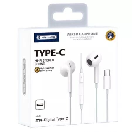 Kit pieton intra-auriculaire (USB-C/Type C) avec micro JELLICO X14 (Boite/blister) blanc