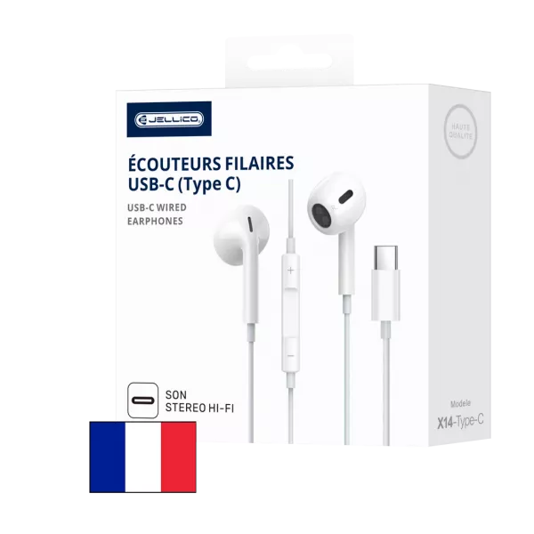 Kit pieton intra-auriculaire (USB-C/Type C) avec micro JELLICO X14 (Boite/blister) blanc