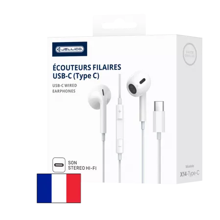 Kit pieton intra-auriculaire (USB-C/Type C) avec micro JELLICO X14 (Boite/blister) blanc