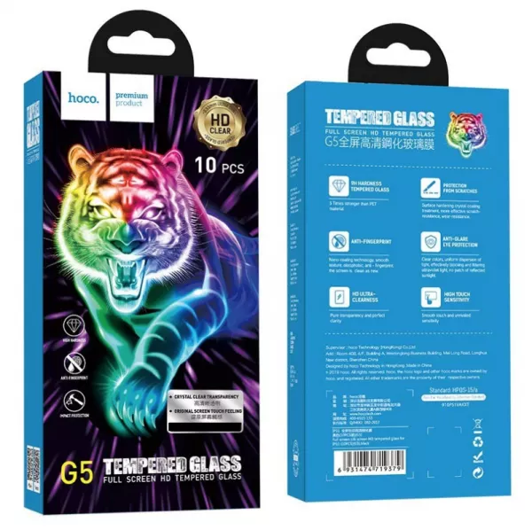 Lot de 10 films de protection en verre tremp� avec cadre noir HOCO G5 pour iPhone XS Max/11 Pro Max (Boite/BLISTER)