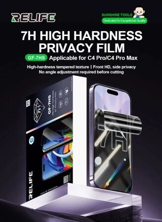 Lot de 25 films \ hydrogel\  effet-priv&eacute; RELIFE GF-7HS HD 7H pour machine Sunshine C4 Pro / C4 Pro Max