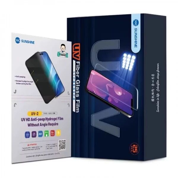Lot de 25 films \ hydrogel\  UV HD effet priv� avec lampe UV SUNSHINE UV-2 pour smartphones