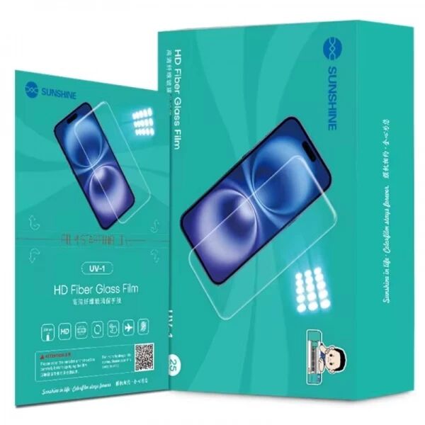 Lot de 25 films \ hydrogel\  UV HD haute protection avec lampe UV SUNSHINE UV-1 pour smartphones