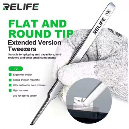 Pince pr&eacute;cision &agrave; pointes plates arrondies RELIFE T2