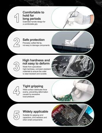 Pince pr&eacute;cision &agrave; pointes plates arrondies RELIFE T2