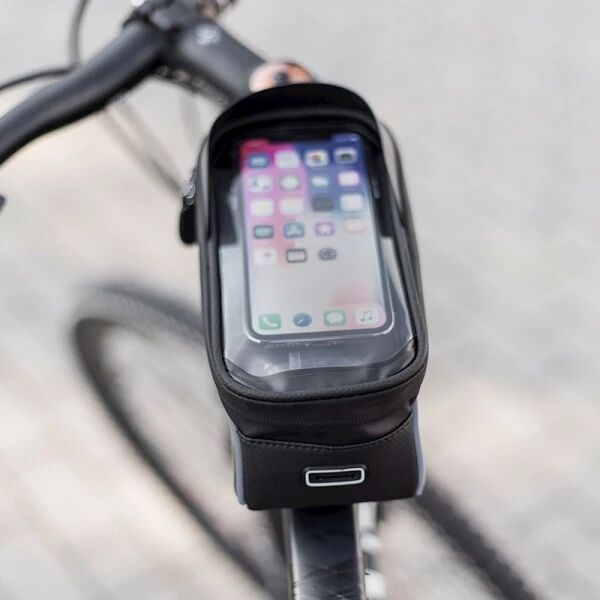Pochette pour v&eacute;lo &eacute;tanche avec porte-t&eacute;l&eacute;phone int&eacute;gr&eacute; noir