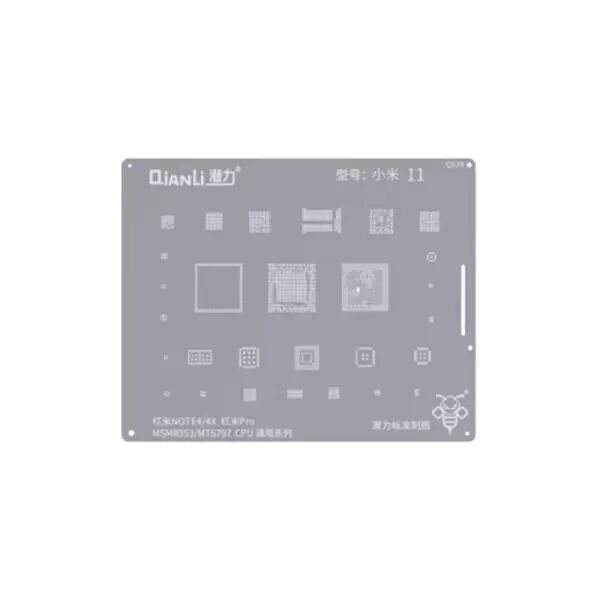 Pochoir de rebillage pour Xiaomi Redmi Note 4/4X/Redmi Pro QIANLI QS39 Silver/Argent