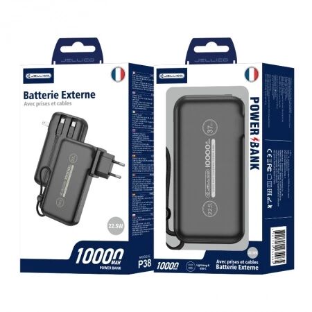 Power Bank (Batterie Externe) 10000mAh 22.5W double port JELLICO P38 noir