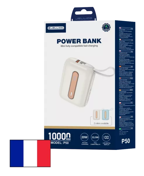 Power Bank (Batterie Externe) 10000mAh 22.5W JELLICO P50 (Boite/blister) blanc