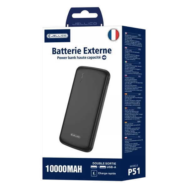 Power Bank (Batterie Externe) 10000mAh 37W double port JELLICO P51 (Boite/blister) noir