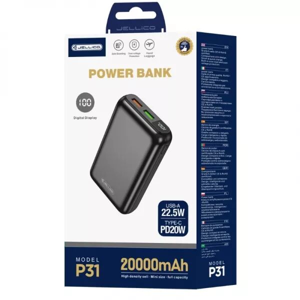Power Bank (Batterie Externe) 20000mAh 22.5W JELLICO P31 (Boite/blister) noir