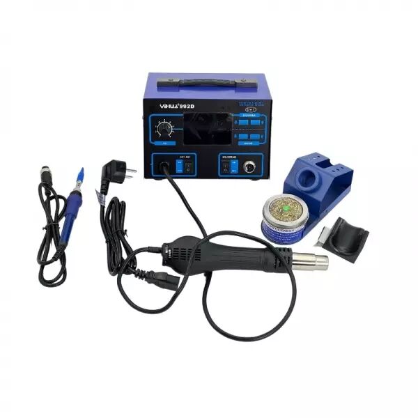 Station air chaud avec support fer � souder et support m�tallique de lampe loupe LED YIHUA 992D