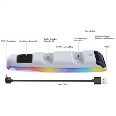 Station de charge pour manette PlayStation 5 / PS5 Slim DOBE TP5-3597 (Boite/blister) blanc