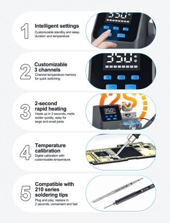 Station de soudage intelligente avec contr&ocirc;le num&eacute;rique de temp&eacute;rature SUNSHINE S3 210