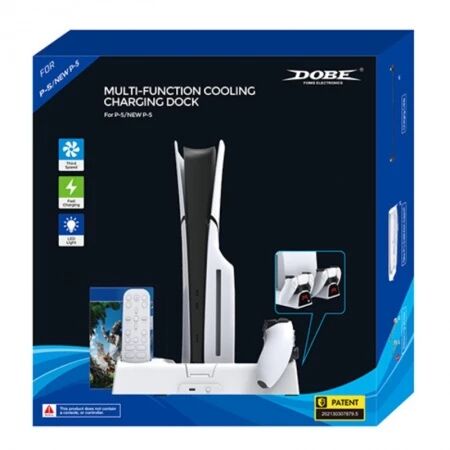 Support, station multifonction de refroidissement, de charge mannette et rangement jeux pour PlayStation 5 / PS5 / PS5 Slim / PS5 Pro DOBE TP5-3532B / TP5-3532D / TP5-1511 (Boite/blister)