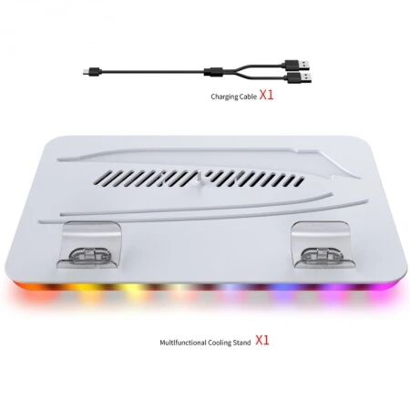Support, station multifonction de refroidissement avec charge de 2 manettes pour PlayStation 5 / PS5 DOBE TP5-35103 (Boite/blister) blanc