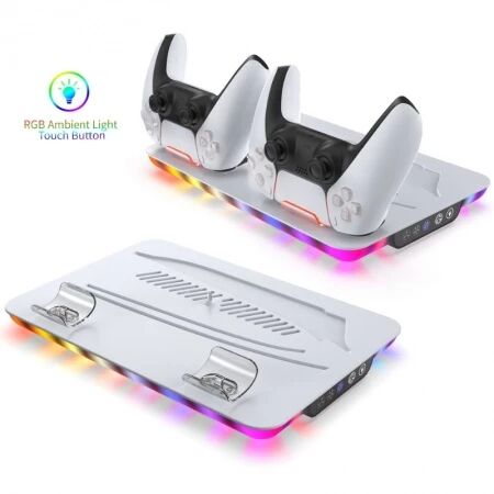 Support, station multifonction de refroidissement avec charge de 2 manettes pour PlayStation 5 / PS5 DOBE TP5-35103 (Boite/blister) blanc