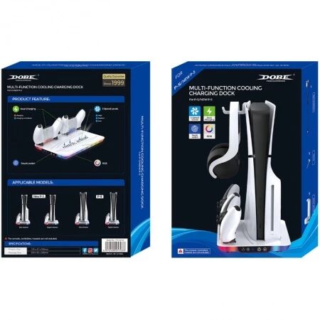Support, station multifonction de refroidissement avec charge de 2 manettes pour PlayStation 5 / PS5 DOBE TP5-35103 (Boite/blister) blanc